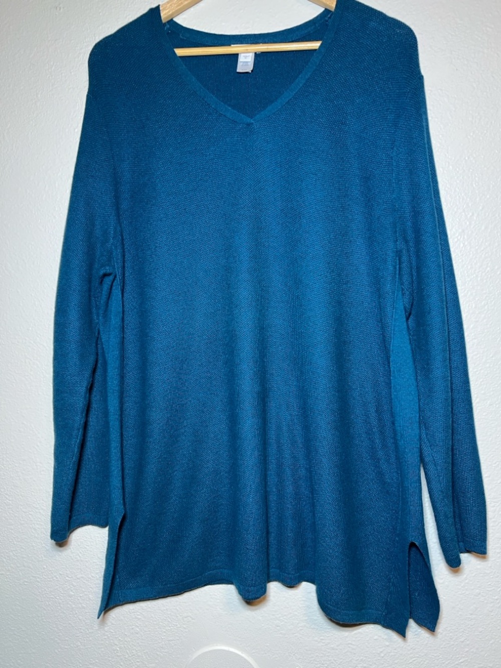 J Jill Tunic Sweater Size XL Textured Knit Teal Blue Wool Silk Cotton Blend